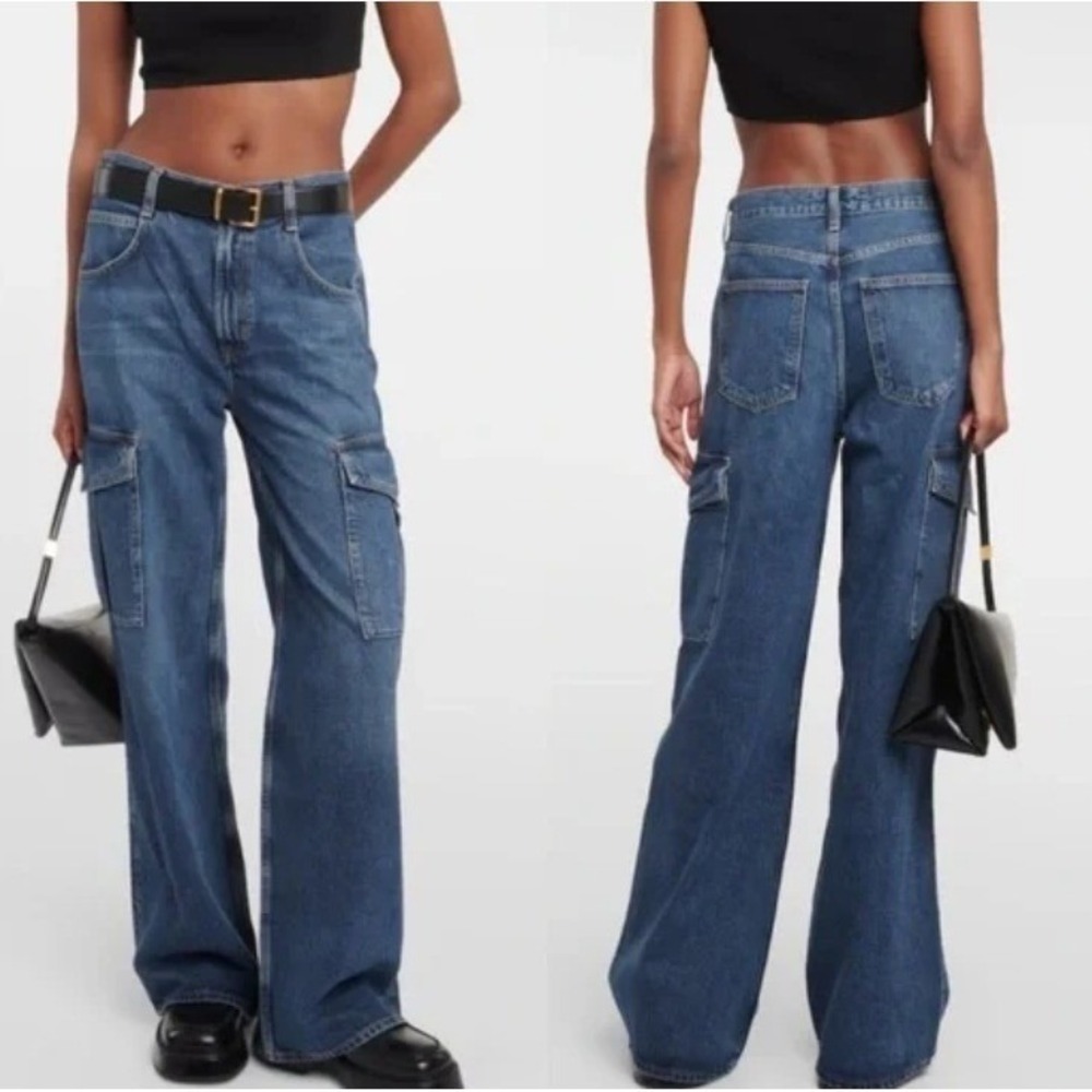Agolde Minka Wide Leg‎ Cargo Utility Blue Denim Jeans Size 28